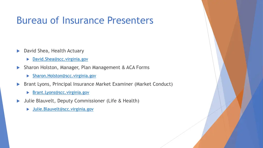 bureau of insurance presenters