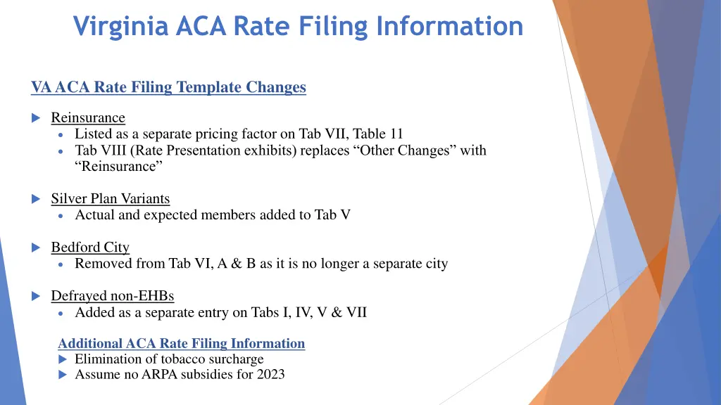 virginia aca rate filing information