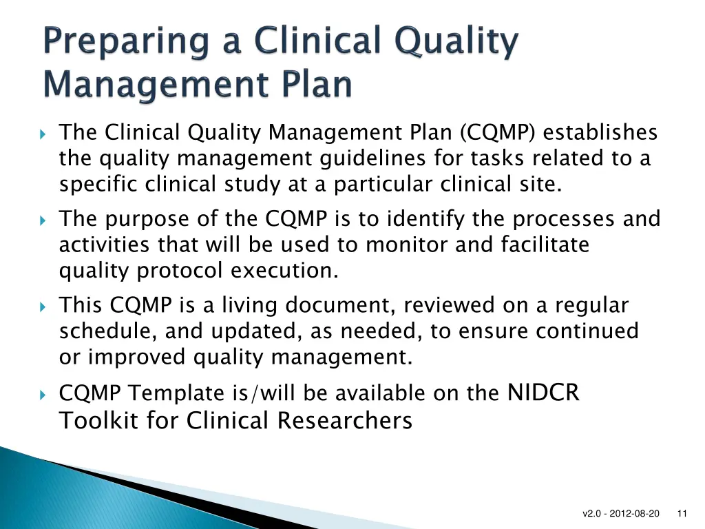 the clinical quality management plan cqmp