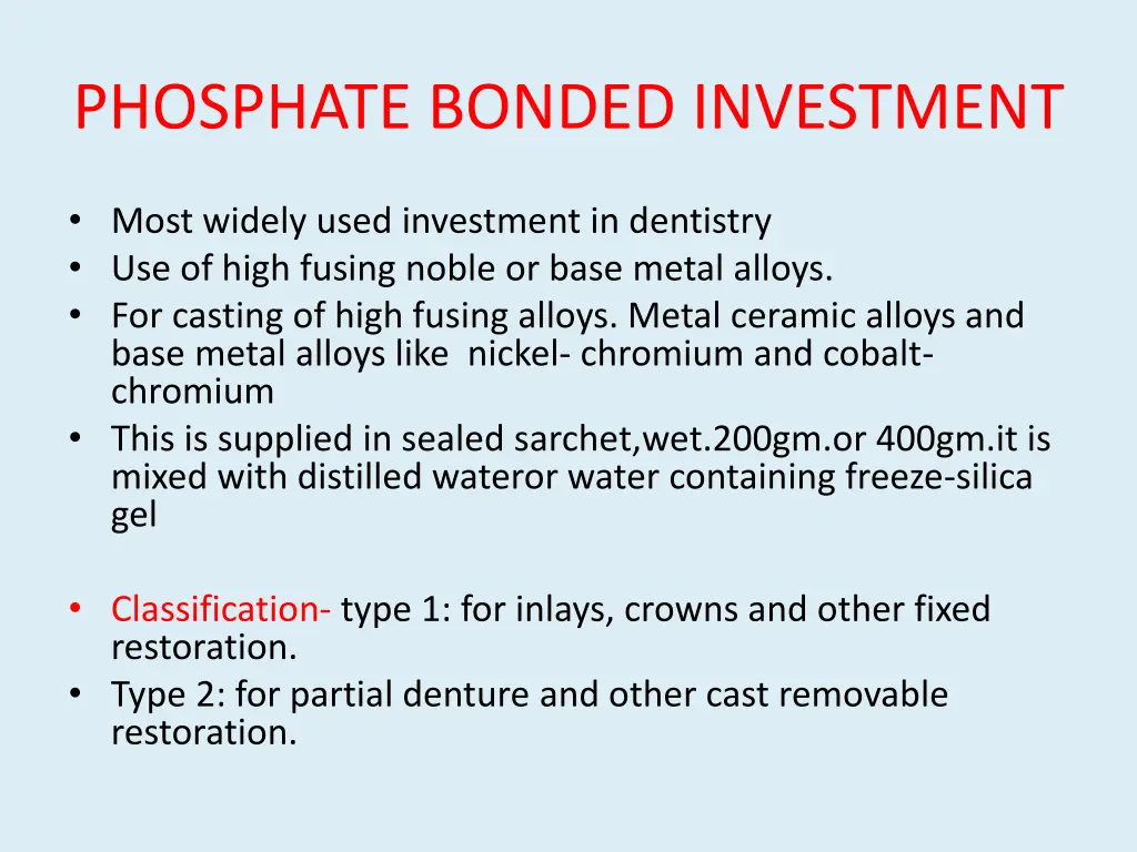 phosphate bonded investment