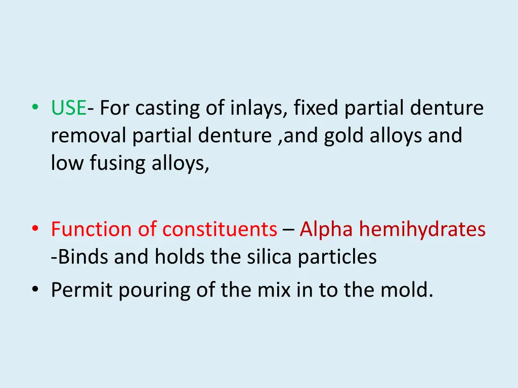 use for casting of inlays fixed partial denture