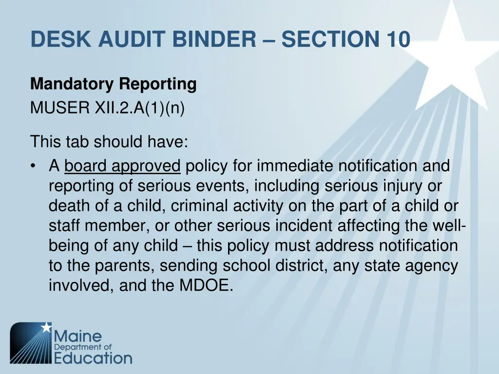 desk audit binder section 10