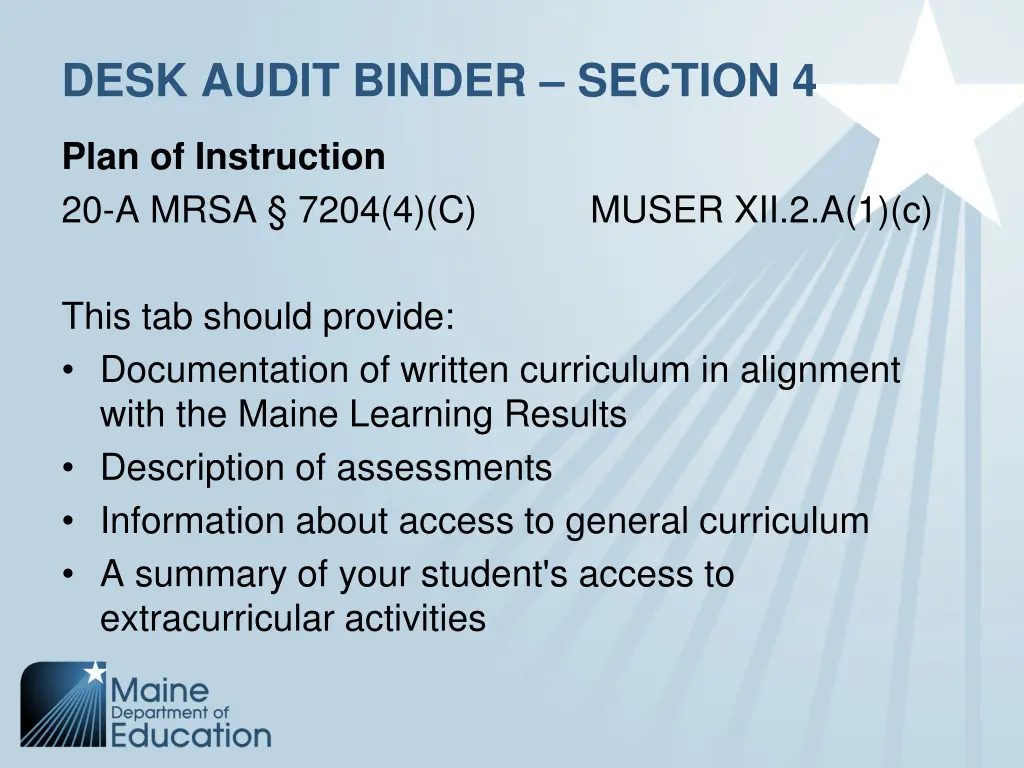 desk audit binder section 4