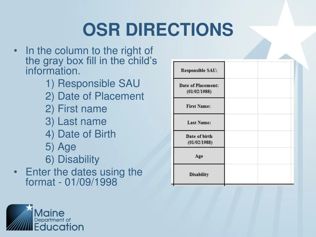 osr directions in the column to the right