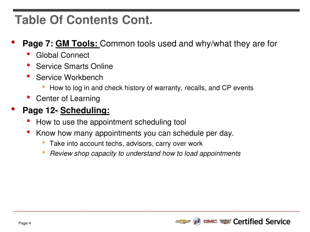 table of contents cont