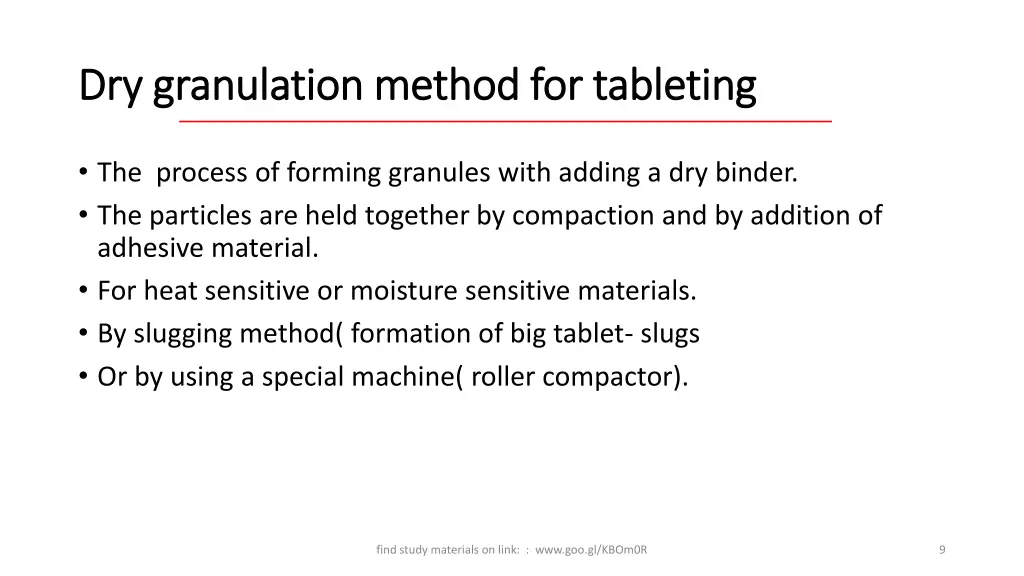 dry granulation method for tableting