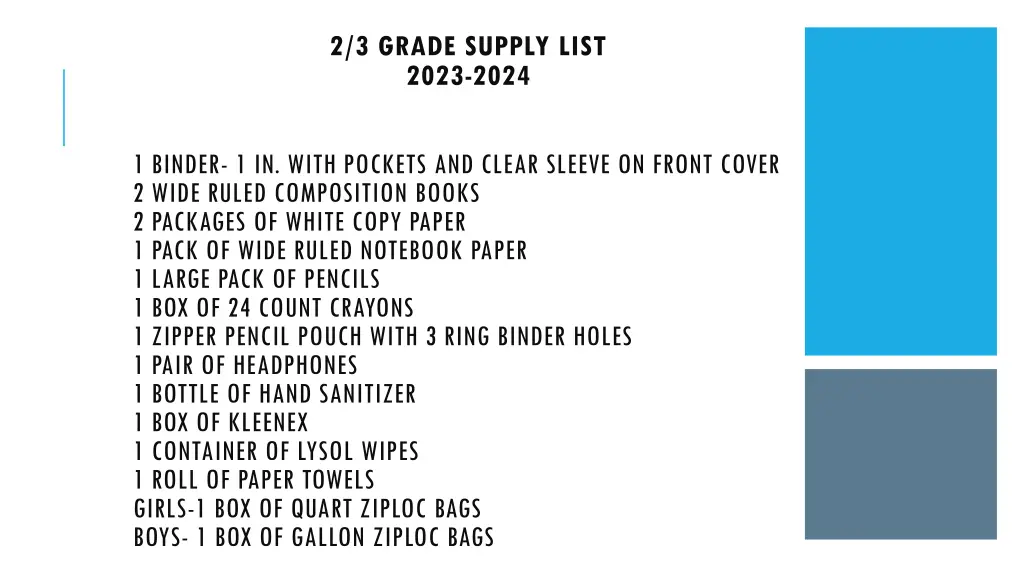 2 3 grade supply list 2023 2024