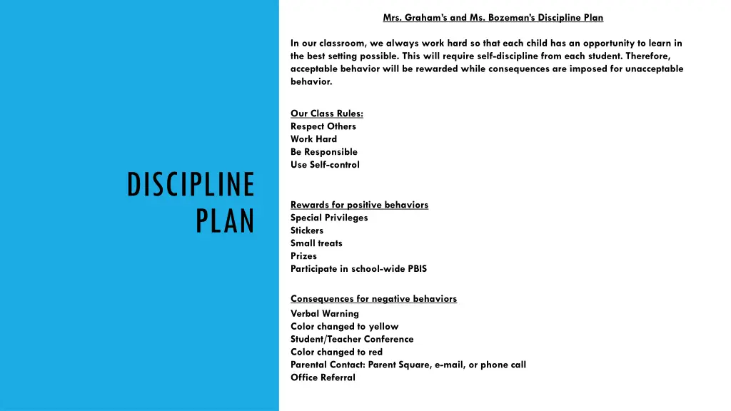 mrs graham s and ms bozeman s discipline plan