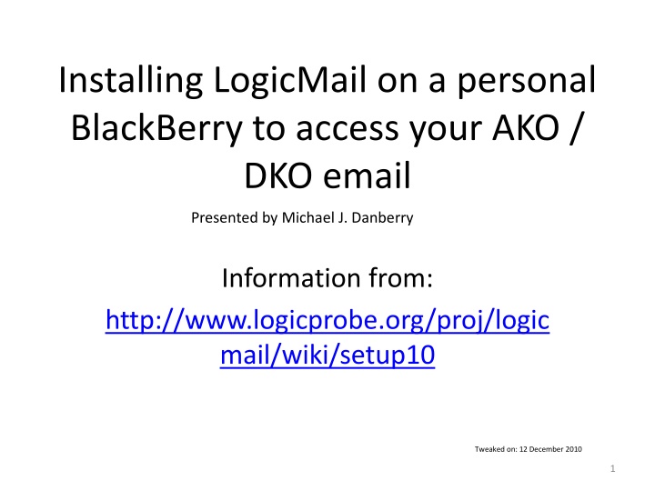 installing logicmail on a personal blackberry