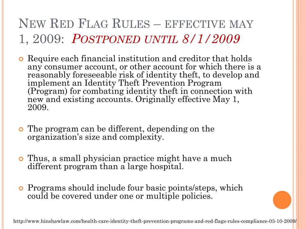 n ew r ed f lag r ules effective may 1 2009