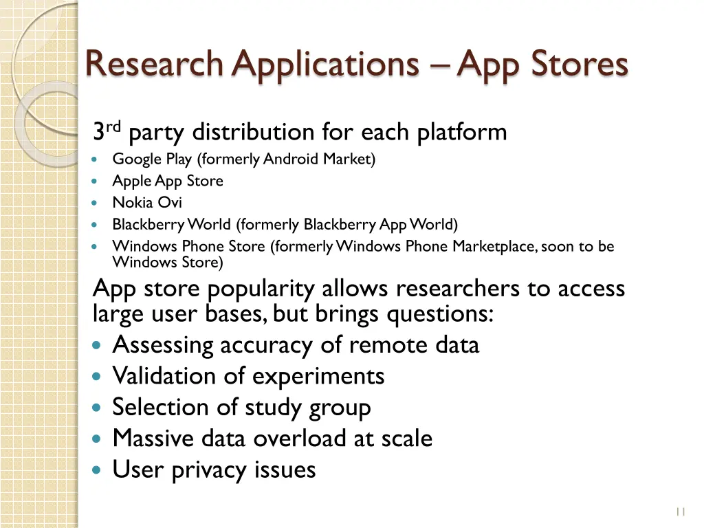 research applications app stores