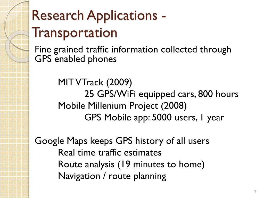 research applications transportation fine grained