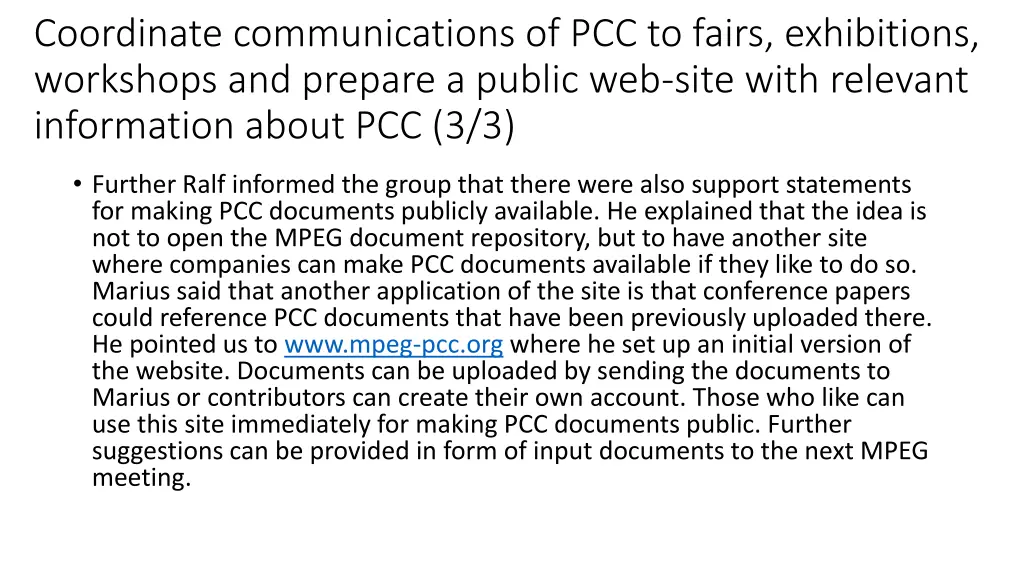 coordinate communications of pcc to fairs 2