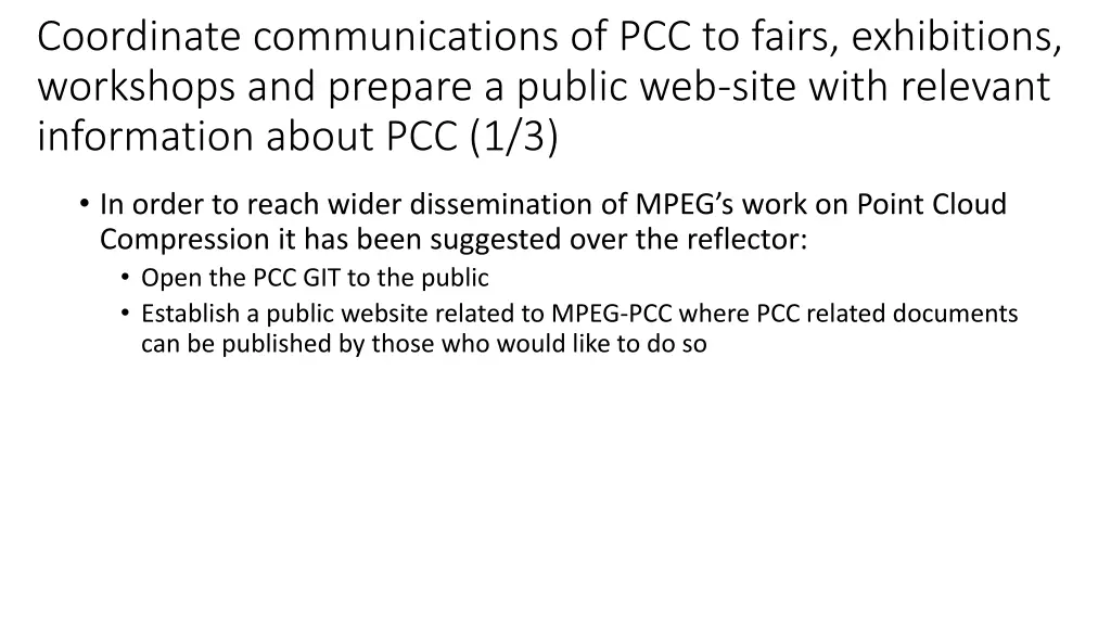 coordinate communications of pcc to fairs