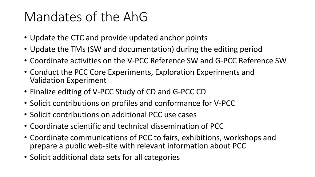 mandates of the ahg