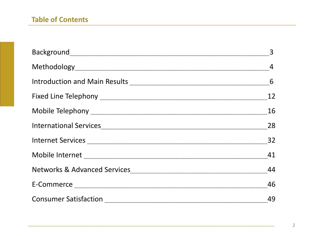 table of contents