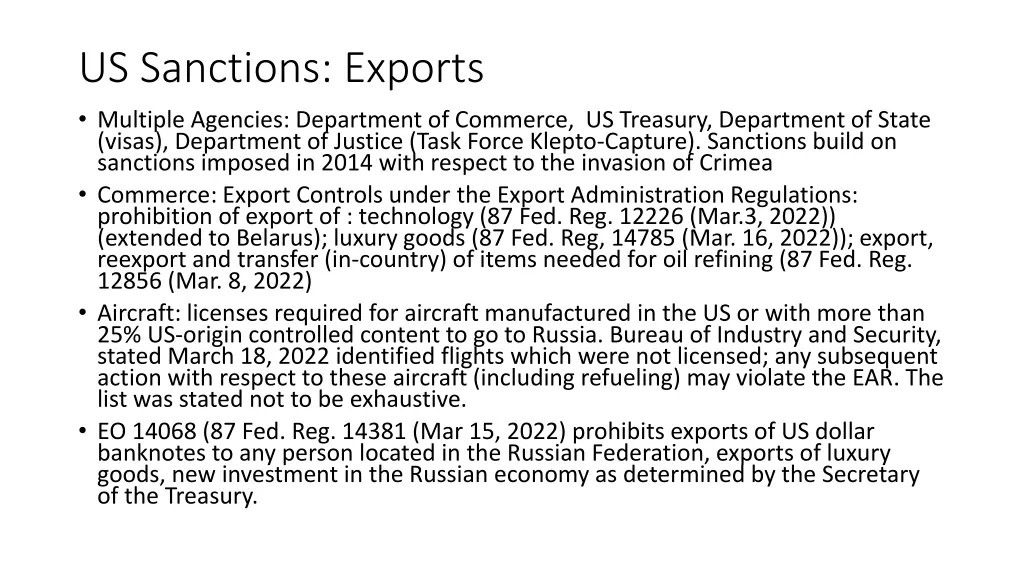 us sanctions exports multiple agencies department