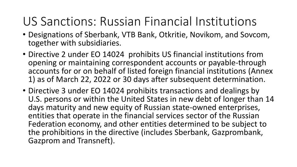 us sanctions russian financial institutions