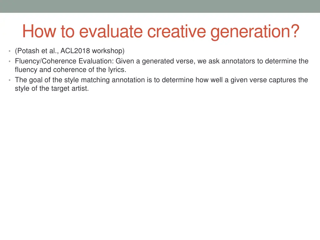 how to evaluate creative generation