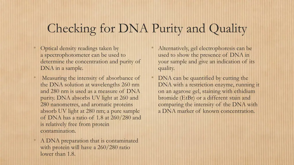 checking for dna purity and quality