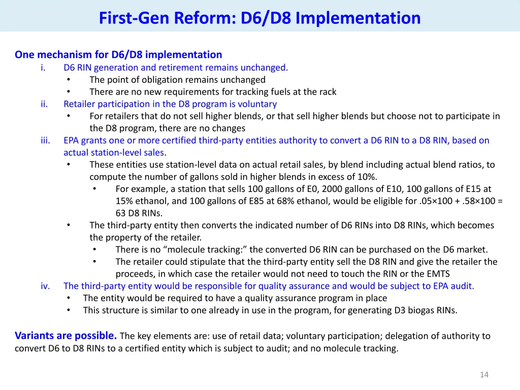 first gen reform d6 d8 implementation