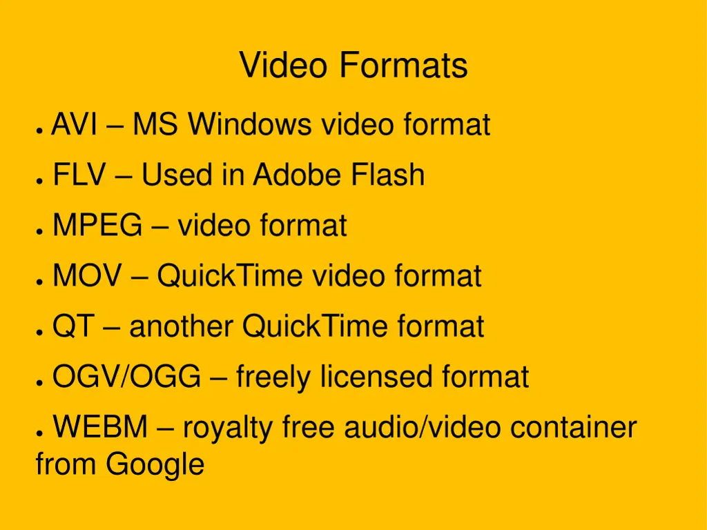 video formats