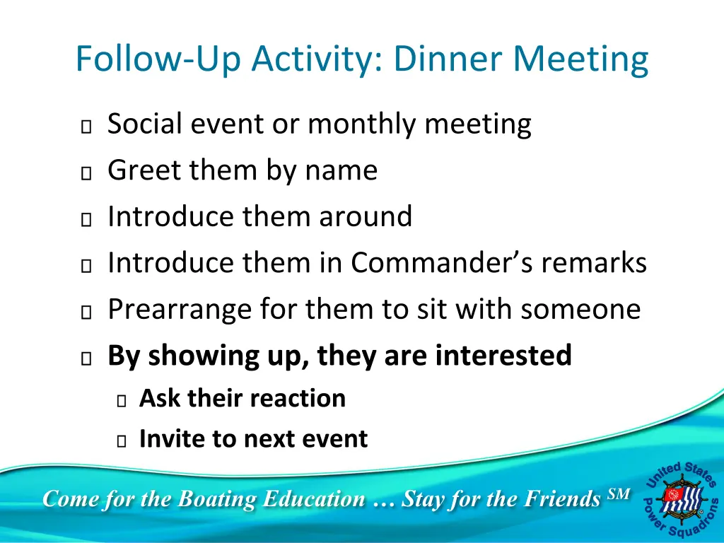 follow up activity dinner meeting