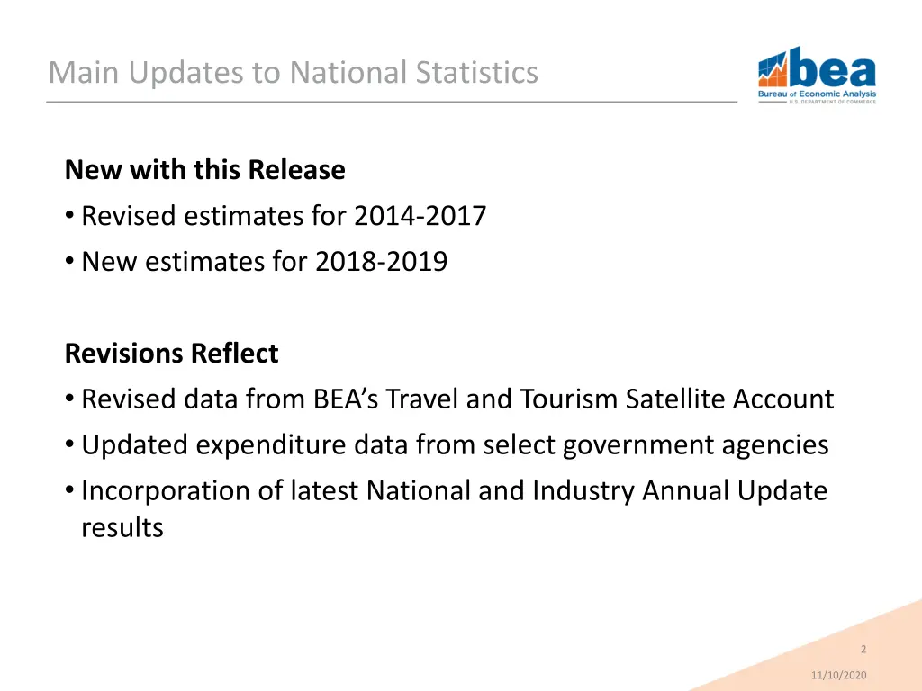 main updates to national statistics