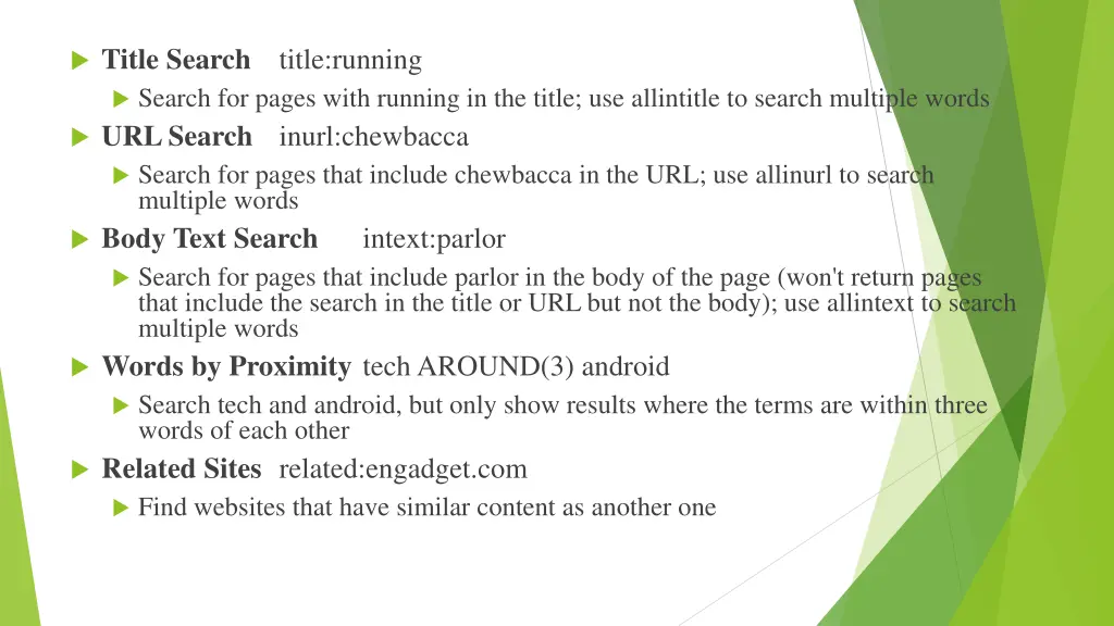 title search search for pages with running