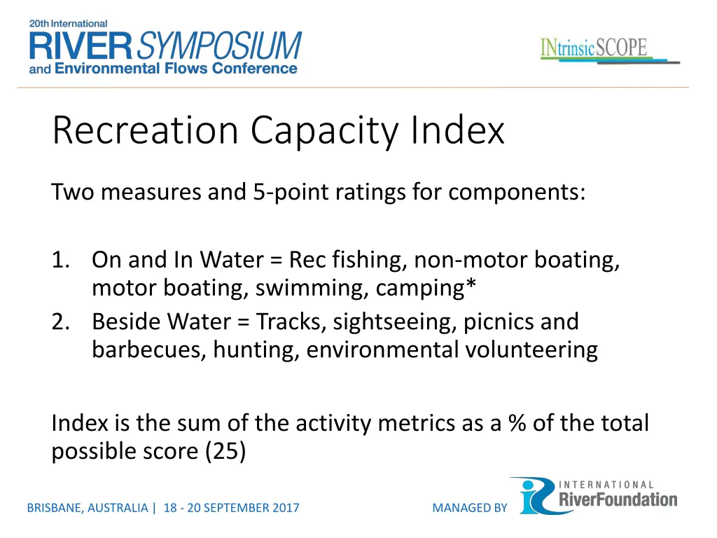 recreation capacity index