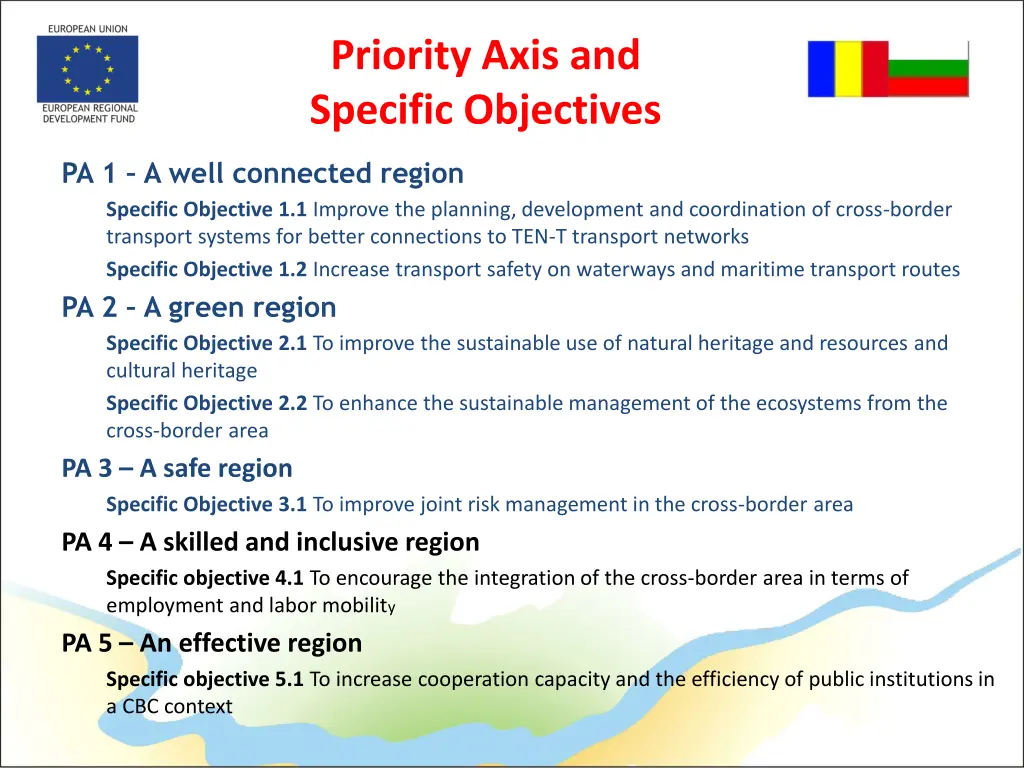 priority axis and specific objectives