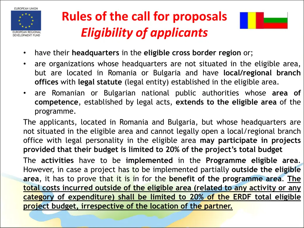 rules of the call for proposals eligibility 1