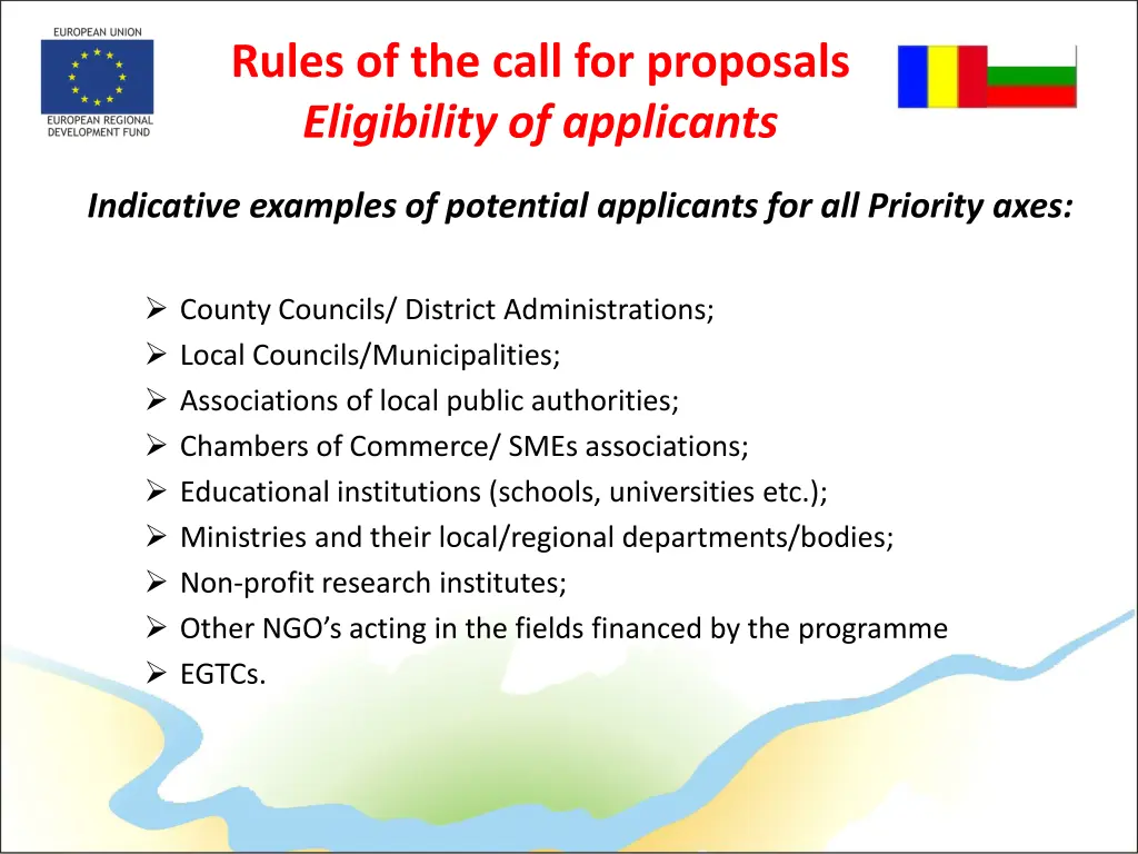 rules of the call for proposals eligibility 2