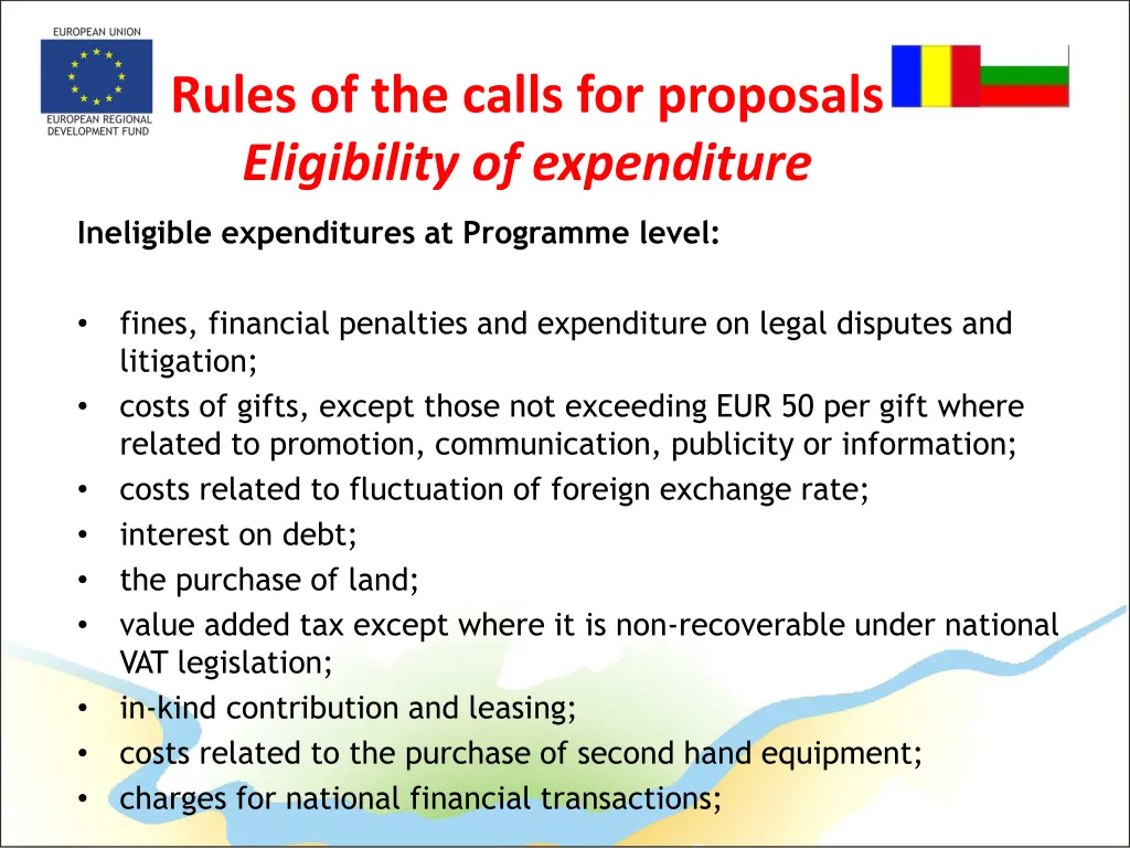 rules of the calls for proposals eligibility