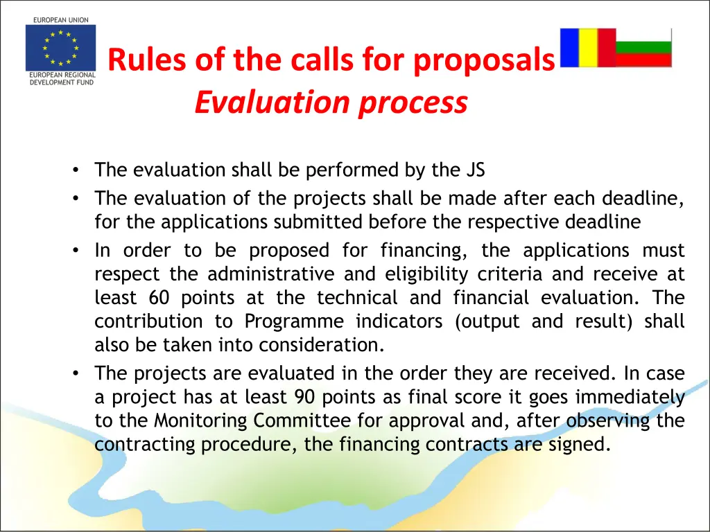 rules of the calls for proposals evaluation