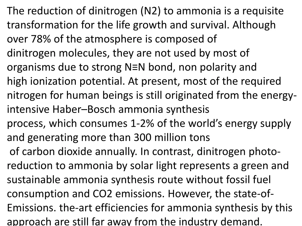 the reduction of dinitrogen n2 to ammonia