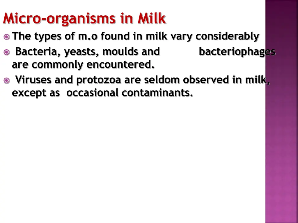 micro organisms in milk the types of m o found