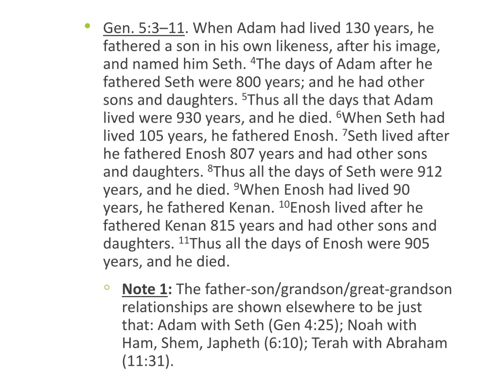 gen 5 3 11 when adam had lived 130 years