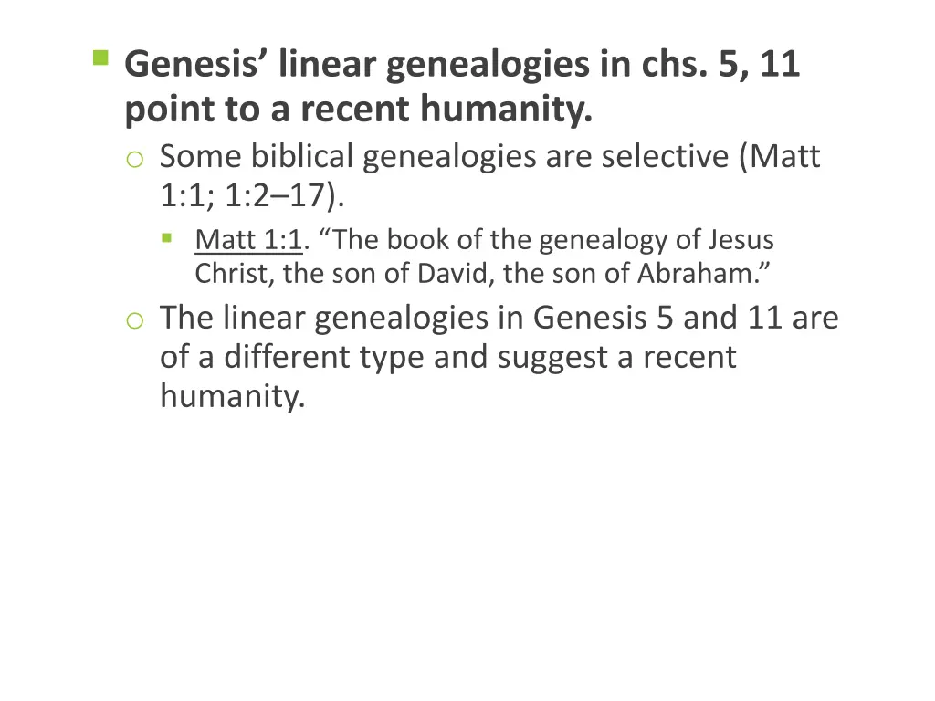 genesis linear genealogies in chs 5 11 point