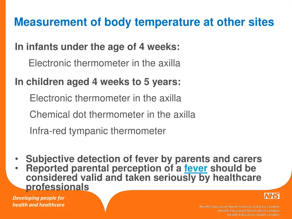 measurement of body temperature at other sites