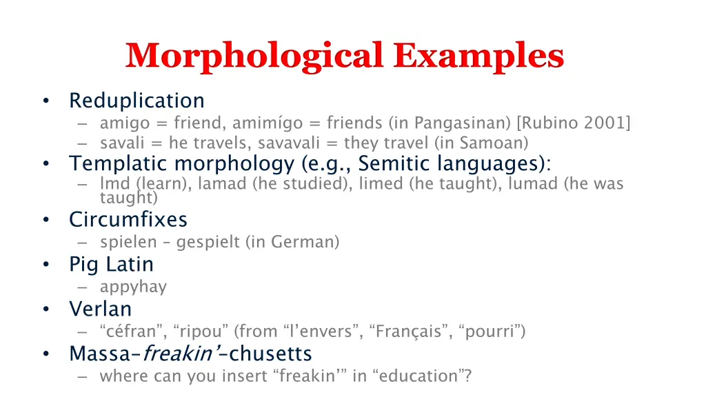 morphological examples