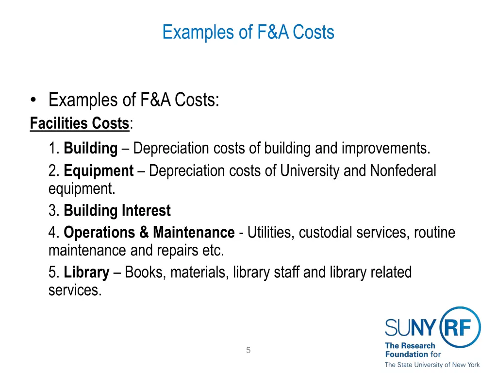 examples of f a costs