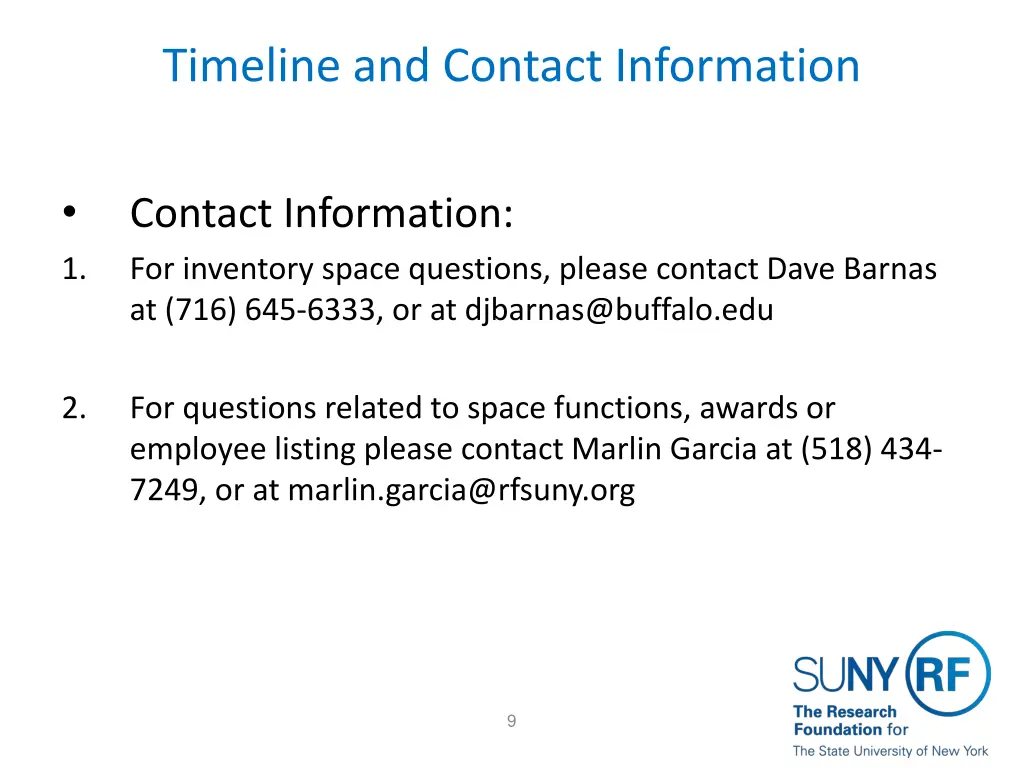 timeline and contact information 1