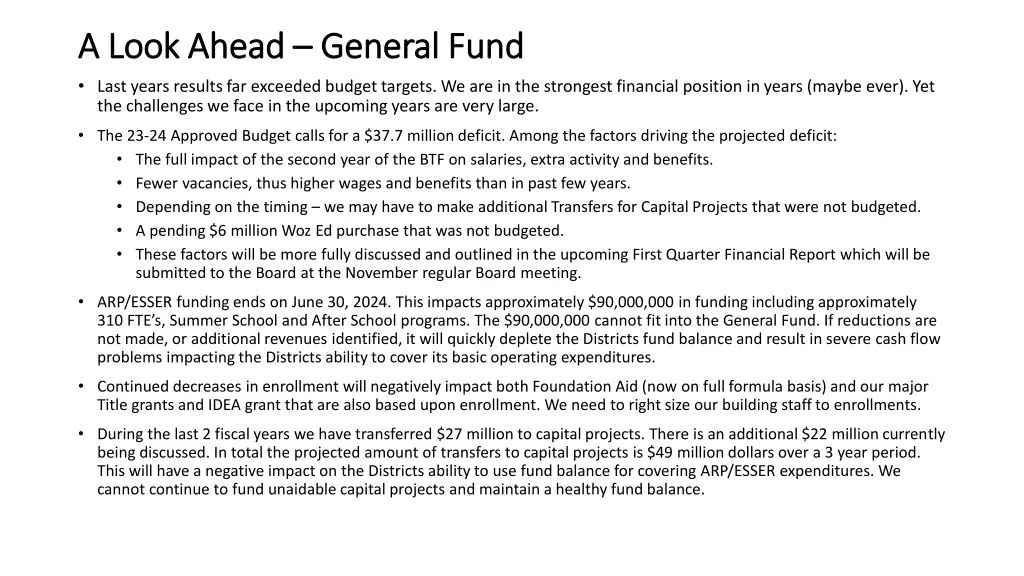 a look ahead a look ahead general fund last years