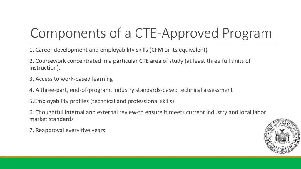 components of a cte approved program