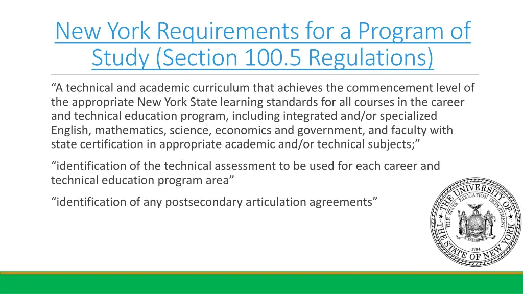 new york requirements for a program of study