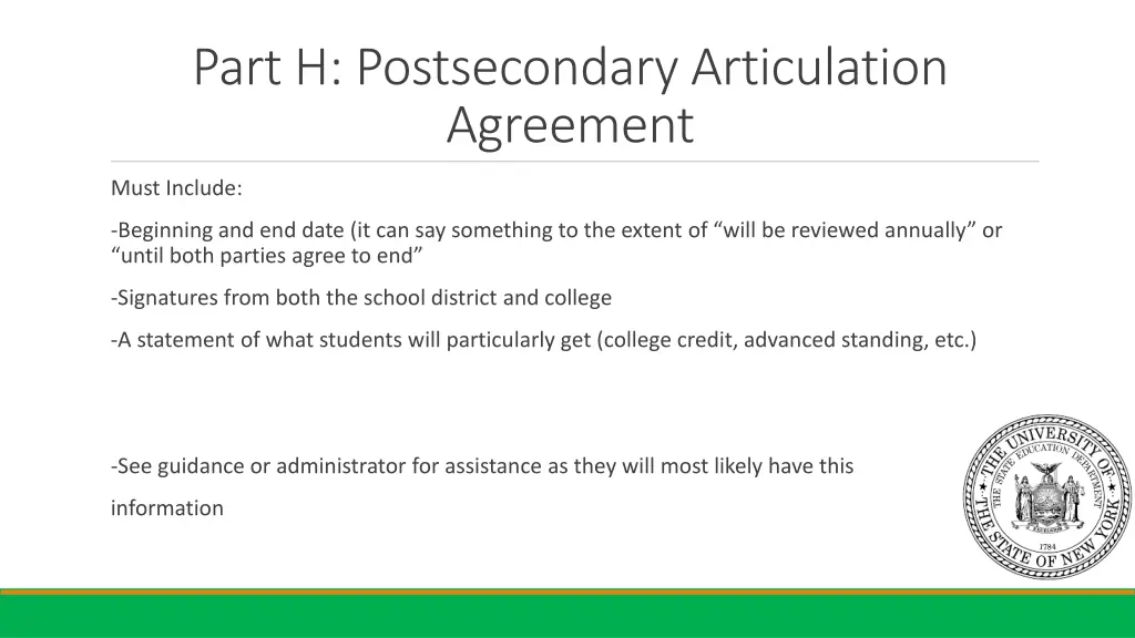 part h postsecondary articulation agreement