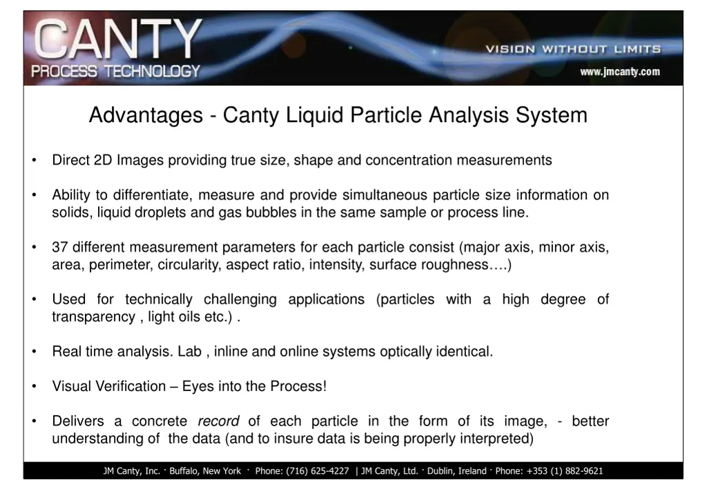 advantages canty liquid particle analysis system