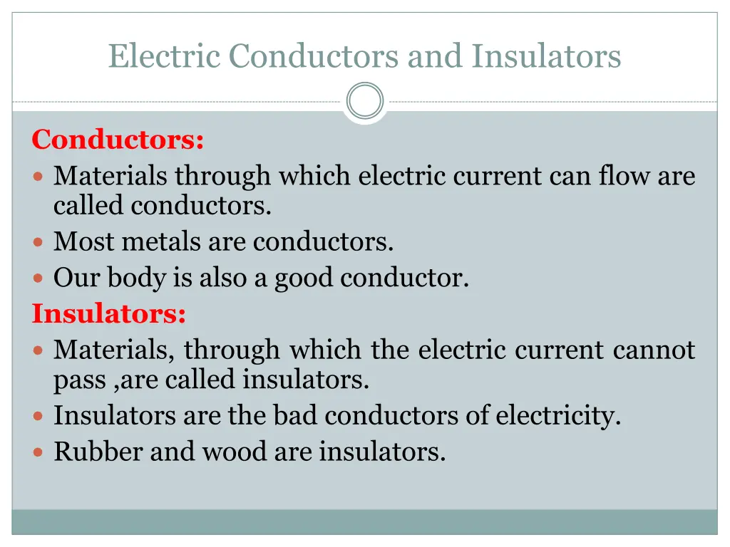 electric conductors and insulators