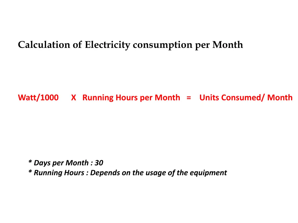 calculation of electricity consumption per month